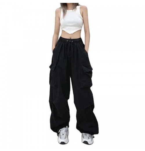 Promotional Women's Summer Cargo Trousers Fashionable Baggy Streetwear Gym Pants with Elastic XL Size Parachute Track Cargo Promotional Women's Summer Cargo Trousers Fashionable Baggy Streetwear Gym Pants with Elastic XL Size Parachute Track Cargo